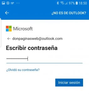 Introducimos la contraseña del correo Hotmail / Outlook en Android