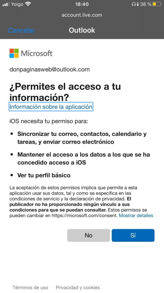 Iniciar sesiÃ³n en hotmail/outlook iOS