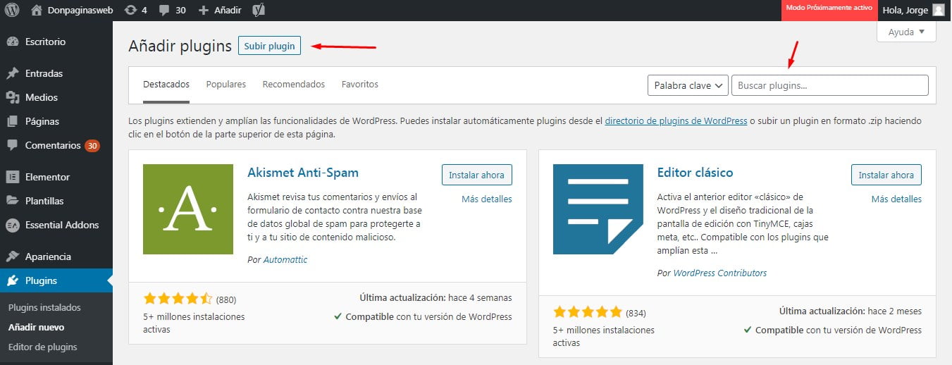 CÃ³mo subir un plugin en WordPress